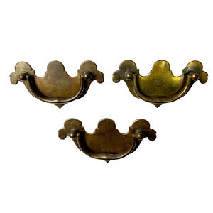 Lot of 3 Vintage Brass Pull Hardware Two Toned Gold Colored 4 Inch Drawer Handle